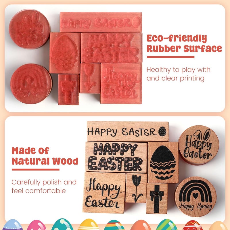 Supervitae 8 Pcs Easter Day Rubber Stamp Set Wooden Rubber Stamps Vintage Wooden Rubber Art Stamps for Crafting and DIY Scrapbooking Card Making Hand Book - Image 3